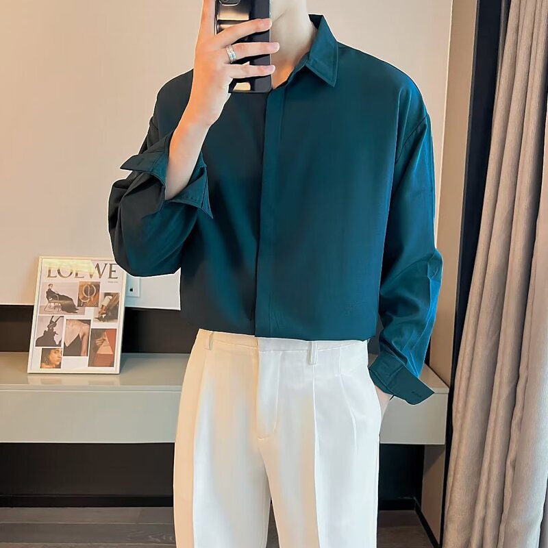 Spring and Summer Shirt Men's 2024 New Fashion Brand Affordable Loose Long-sleeved Shirt Jacket Ice Silk Draped Clothes Spring and Summer Shirt Men's 2024 New Fashion Brand Affordable Loose Long-sleeved Shirt Jacket Ice Silk Draped Clothes