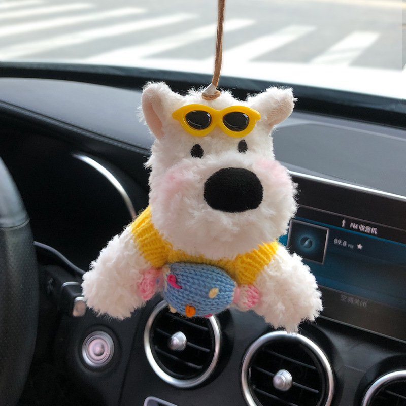 Lindo colgante de coche de West Highland garabateado cachorro amor felpa colgante de coche muñeca muñeca regalo de cumpleaños mujer