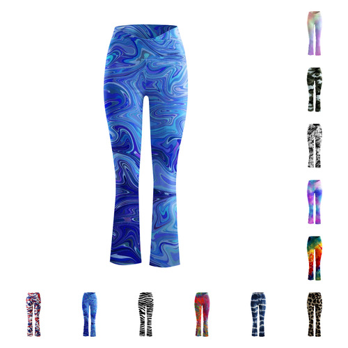 Women's European and American Casual Pants, Fashion Sport Yoga Pants, Multi-Color Tie-Dye Flared Pants
