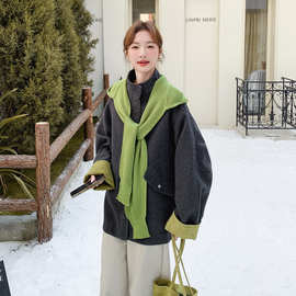 轻熟风显瘦气质披肩呢子大衣女秋冬新款小个子高级感加厚毛呢外套