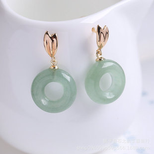 Natural Xinjiang White Jade Earrings S925 Silver Earrings Dongling Jade Ring Earrings Gold Silk Jade Ping An Ring Earrings Wholesale
