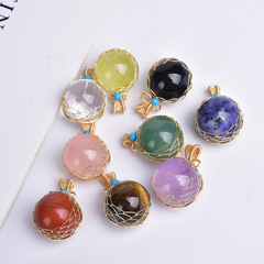 Wholesale natural crystal ball pendants, raw stones polished into various material energy stones, hand-woven crystal ball necklaces