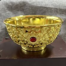 纯铜鎏金宝石碗乾隆年制复古宫廷御用精雕鎏金镶宝石金碗古玩收藏