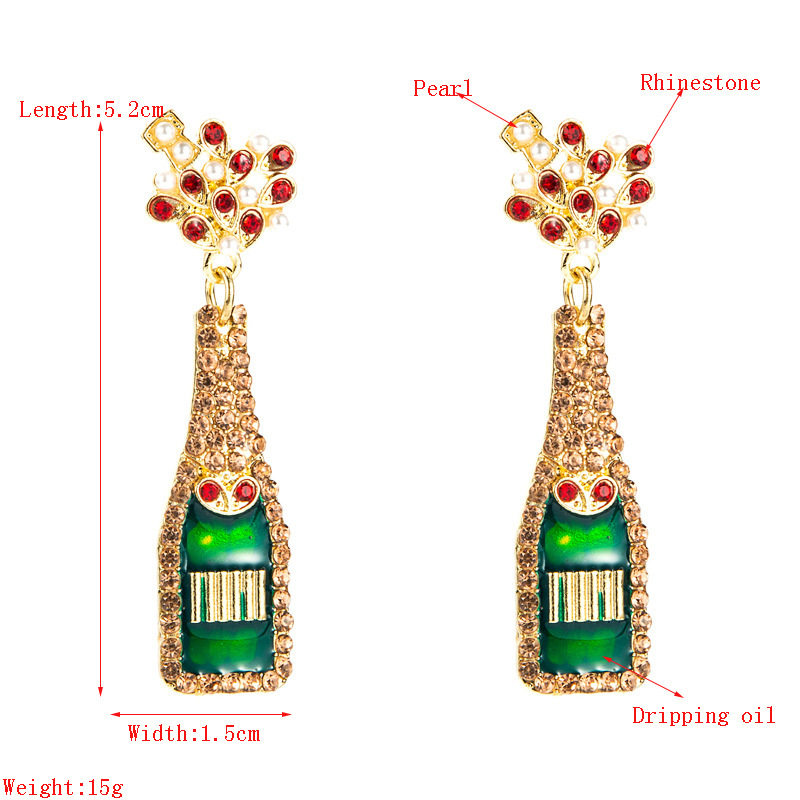 Wholesale Jewelry Alloy Inlaid Pearl Rhinestone Dripping Wine Bottle Earrings Nihaojewelry display picture 1