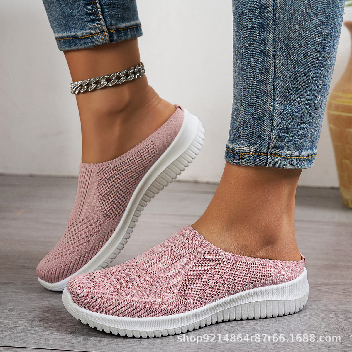 Spring New Style Comfortable and Versatile Breathable Non-Slip Soft-Soled Women's Shoes Half-Flop Lazy Slip-On Casual Women's Mesh Shoes