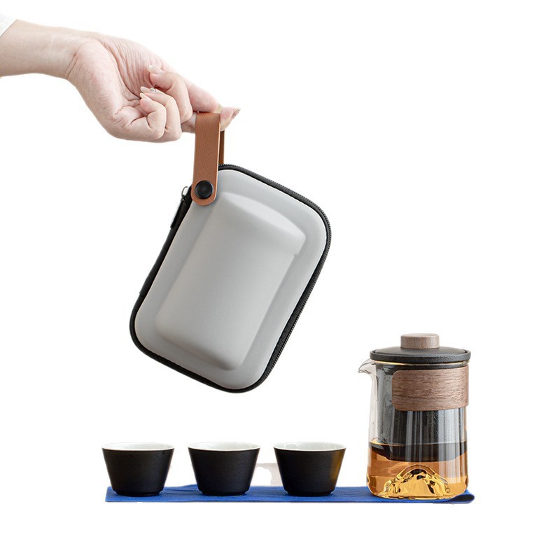 户外旅行茶具小套装便携式收纳包玻璃一壶三杯茶具随身快客杯礼品|undefined