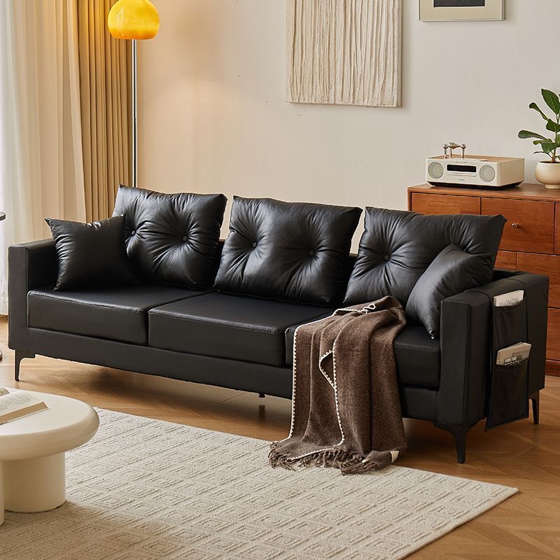 Sofa Small Apartment Rental House Office Clothing Store Home Double or Three Person Black Leather Sofa Living Room