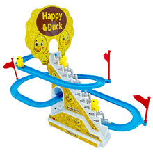 一件代发爆款儿童电动小鸭子爬楼梯轨道车益智玩具黄鸭滑滑梯地摊