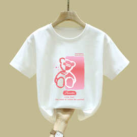 100%纯棉女童短袖T恤夏季新款韩版卡通中大童小女孩洋气宽松上衣