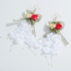 Gauze cloth with tassels, demi-season fashionable retro earrings with bow, flowered