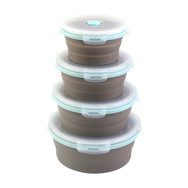 Fiambrera de silicona redonda horno microondas caja de conservación fresca plegable caja bento portátil empresa de plástico juego de tazones de conservación al por mayor