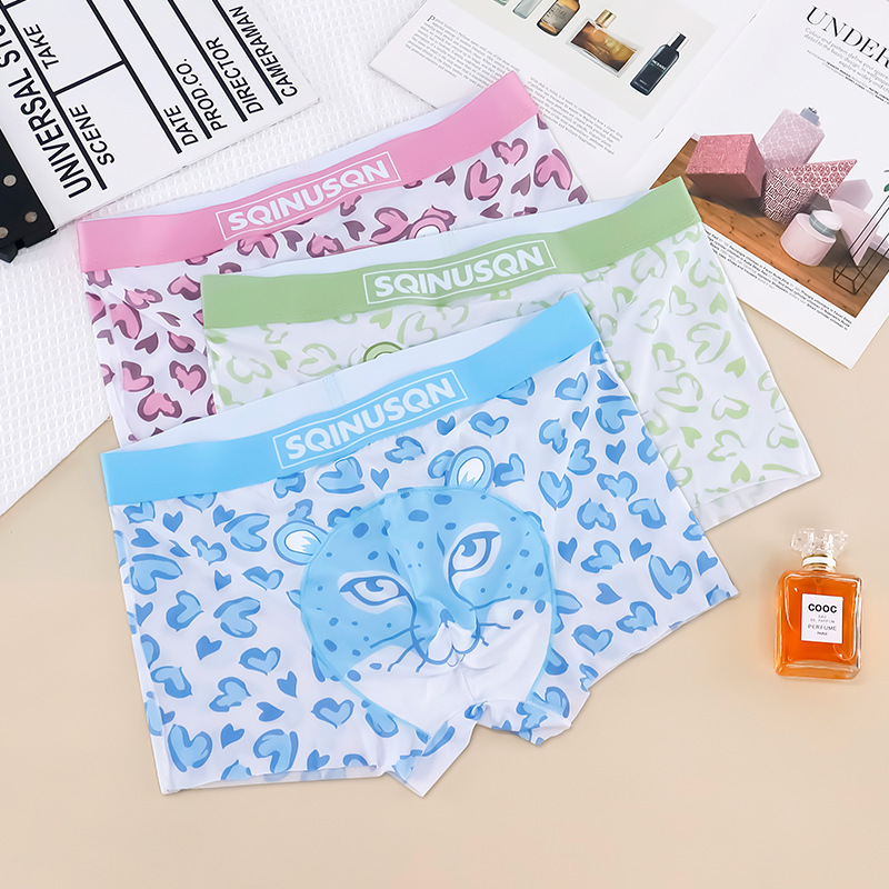 Sqinusqn/Lion Qino Cross-Border E-Commerce Men's Ice Silk Leopard Underwear Antibacterial Printed Cool Boxer Shorts
