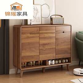 新款实木框鞋柜家用入户门口大容量玄关柜现代简约多层储物收纳柜