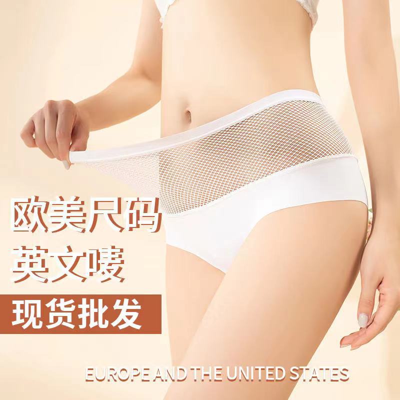 Ropa interior de red de pesca hueca europea y americana transfronteriza sexy ropa interior de seda de hielo de las mujeres nuevos escritos de comercio exterior más tamaño