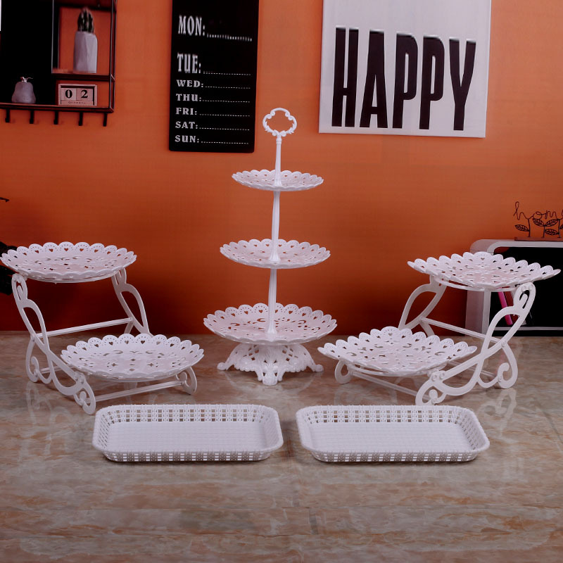 Decoración de cumpleaños soporte de postre estante de exhibición de estilo europeo comida fría mesa de descanso de té de plástico pastel bandeja de postre estante