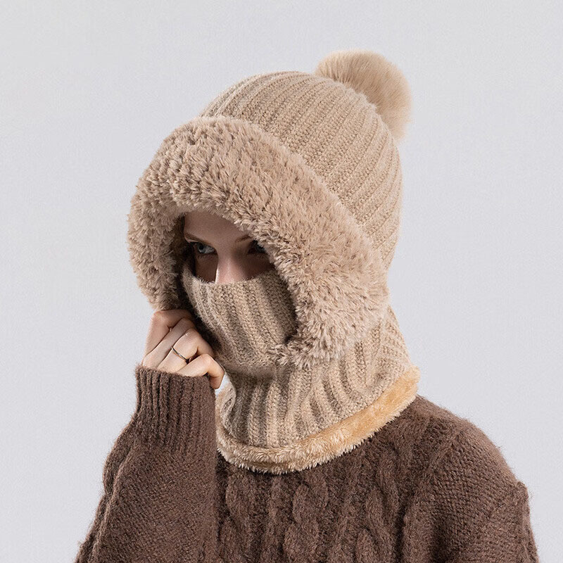 Grenzüberschreitende Schalmaske mit integrierter Passform für Damen, winddicht, fleecegefüttert, warm gestrickt, ideal zum Radfahren im Winter._voghion.com