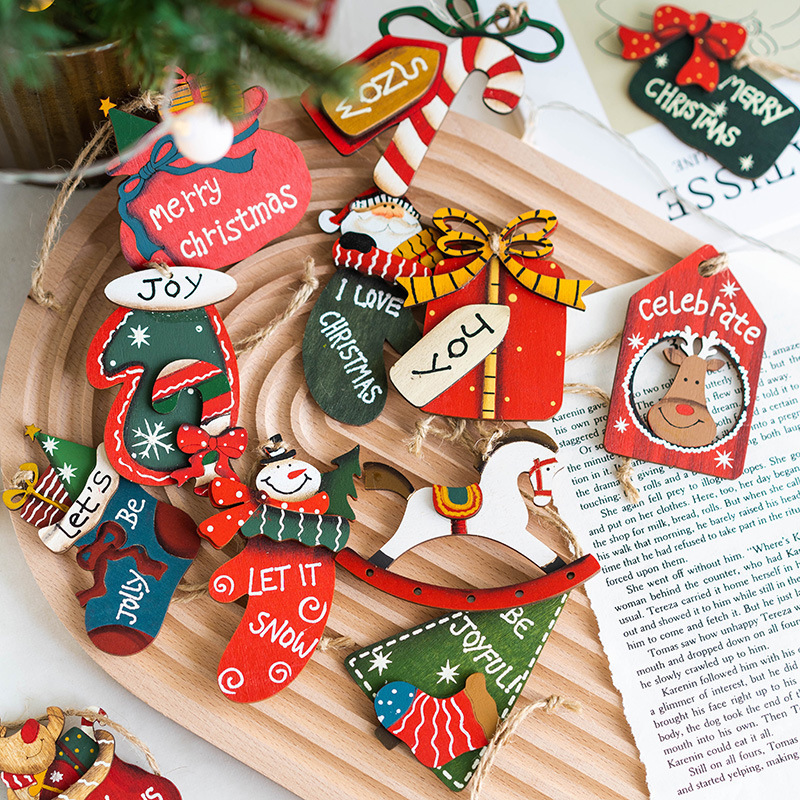 Cross-border New Product Christmas Decoration Wooden Piece Christmas Tree Decoration Pendant Snowman Gift Bag Socks Pendant