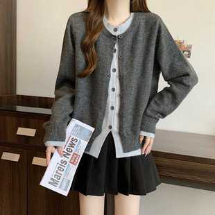 Real shot 2024 autumn and winter new chubby girl plus size women's fashion Joker fake two cardigan padded sweater