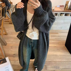 ロングニットコート V ネックボタンレス気質コートカーディガンアウターセーター女性のルーズ冬 25 外国貿易クロスボーダー