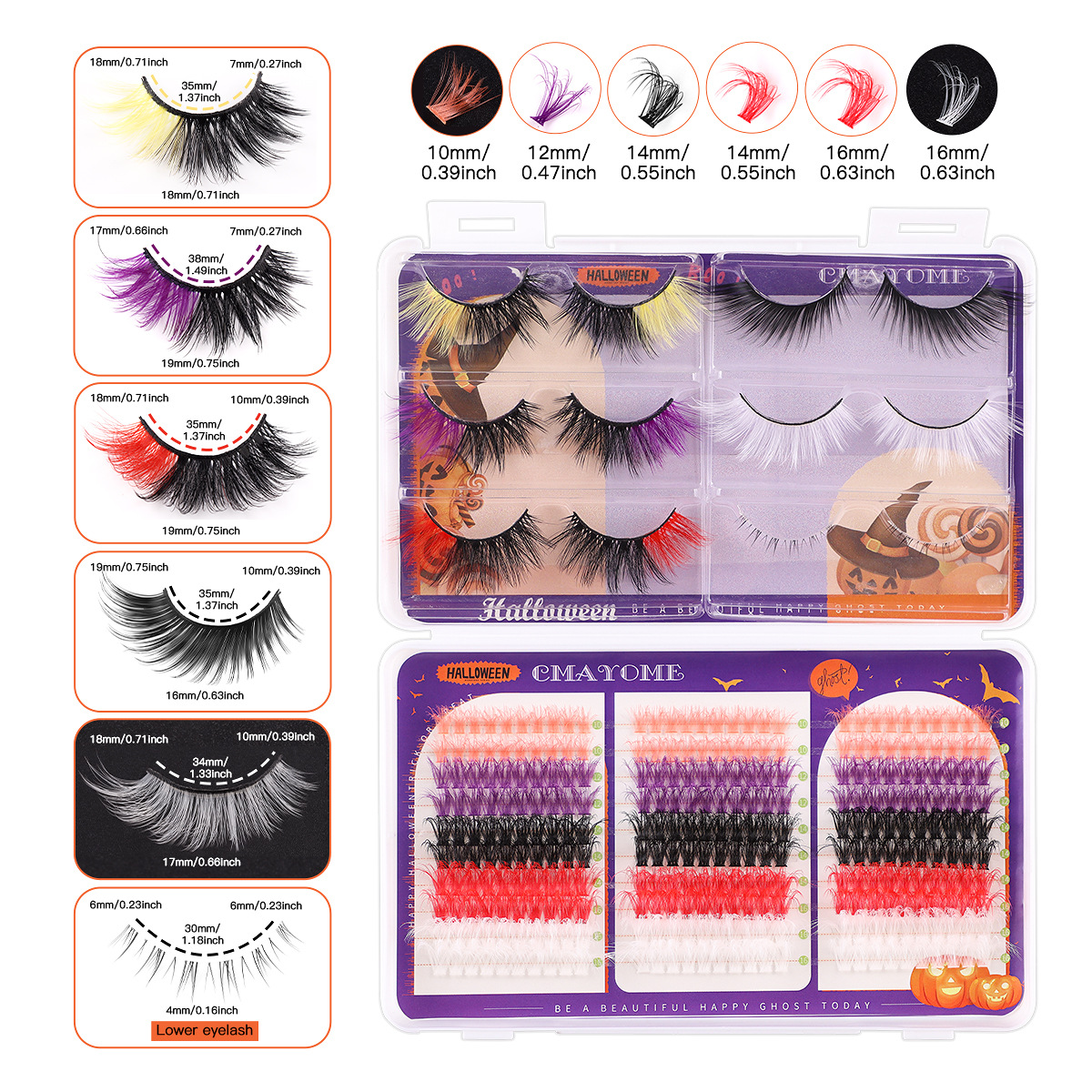 Cross border new Halloween colored false eyelashes set exaggerated curling thick single cluster eyelashes mixed wholesale_voghion.com