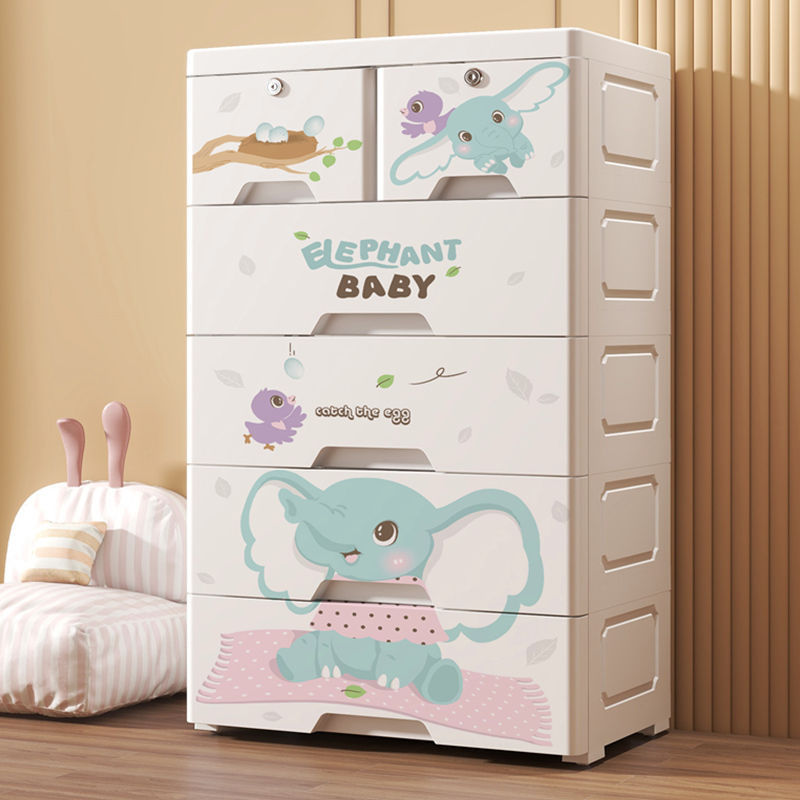 Gabinete de almacenamiento tipo cajón de plástico grueso, armario para bebés, caja para niños, juguetes multicapa, armario de almacenamiento de cinco cubos