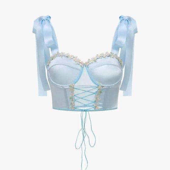 European and American style women's vest flower lace satin strap silk belt steel ring Fishbone hot girl camisole