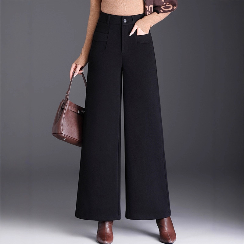 Herringbone Pattern Cropped Loose Drape Casual Wide-Leg Pants for Women 2025 Autumn and Winter Popular High-Waisted Slimming Versatile Straight-Leg Pants