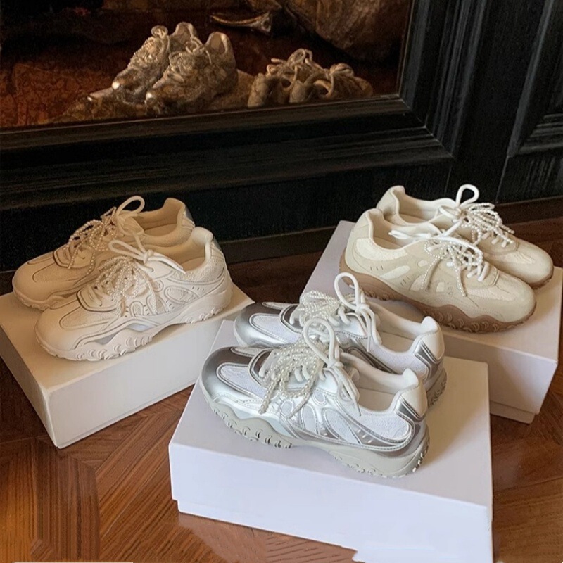 Cowhide Version ~ Crescent Sole with Hidden Height Increase, Lace and Pearl Casual German Training Shoes for Women, 2026 Spring New Model, Agan Shoes Cowhide Version ~ Crescent Sole with Hidden Height Increase, Lace and Pearl Casual German Training Shoes for Women, 2026 Spring New Model, Agan Shoes