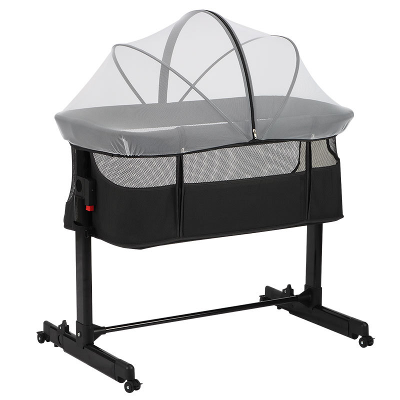 Cama de cuna plegable móvil ajustable de altura, cama de bebé portátil, cama de empalme para bebé multifuncional