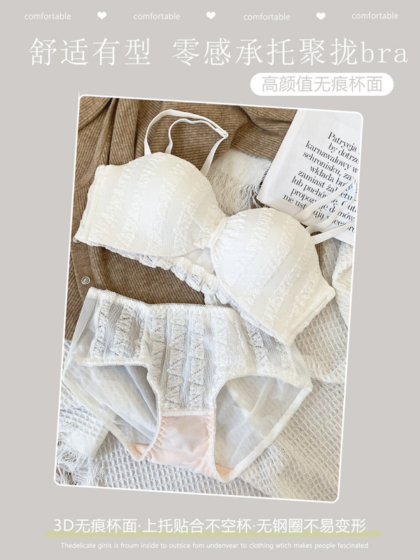 原版夏季珍妮仙女风薄款套装内衣女聚拢少女纯欲蕾丝美背文胸|undefined