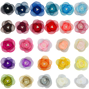 7cm hand-stitched pearl flower burning edge yarn flower headdress clothing pet accessories cross-border e-commerce diy accessories in stock
