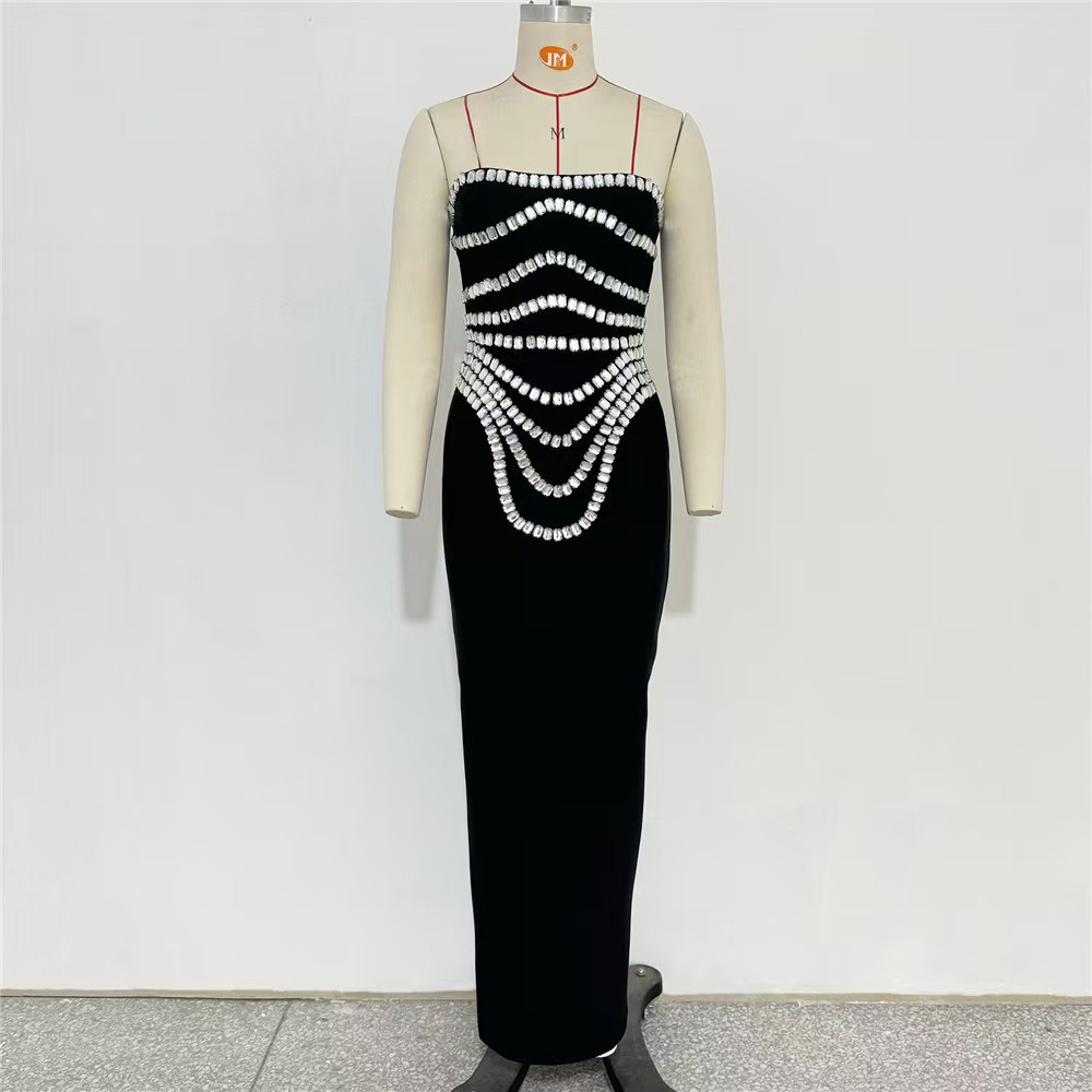Christmas Cross-Border New Style Dress Sleeveless Bustier Rhinestone Heavy-Duty Tight-Fitting Bodycon Evening Dress Dress