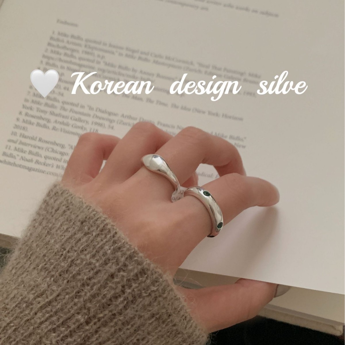 韓國設計小眾亮銀飾品 S925純銀綠鑽圓光面戒指 開口可調節指環女