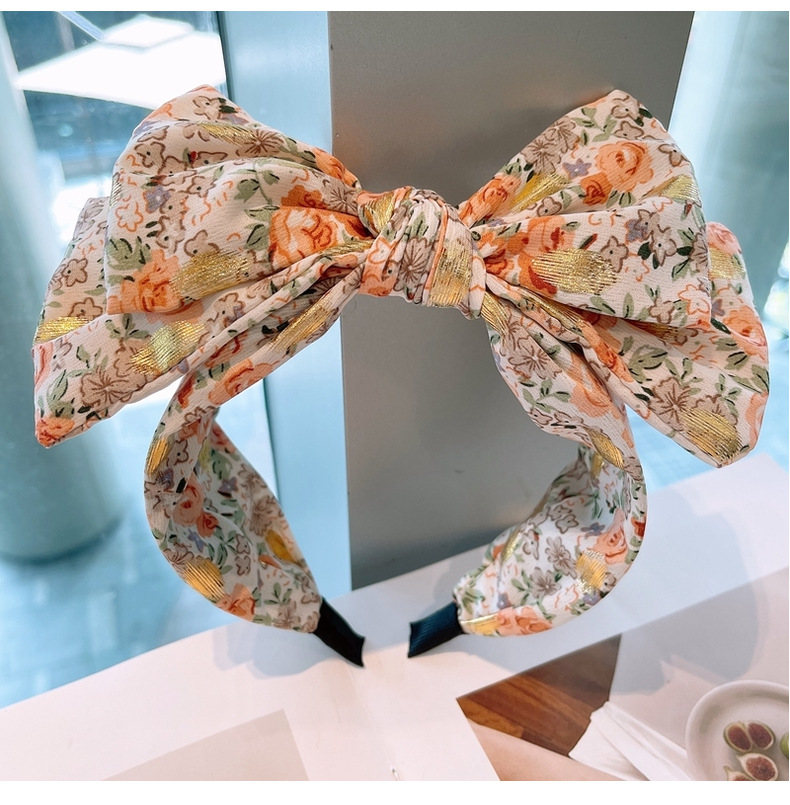 Retro Floral Double Bow Headband display picture 10
