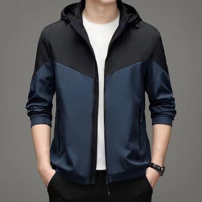 2022新款秋冬季男可脱卸帽拼色外套百搭时尚韩版潮流帅气夹克上衣