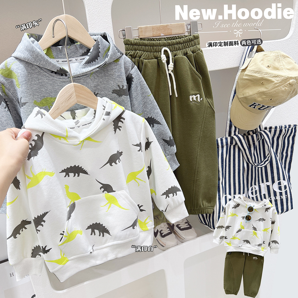 男童春季寶連帽衛衣2024新款兒童卡通印花潮范上衣中大童寬鬆帽衫