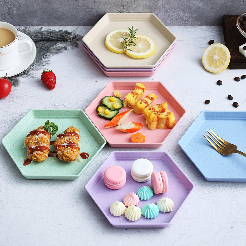 メーカー厚みのある六角形のプレート家庭用食器小麦わらプレート骨吐き皿おかずプレートフルーツプレート卸売|undefined
