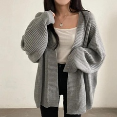 秋冬外贸爆款纯色宽松大码无扣毛衣女时尚休闲慵懒风百搭针织开衫