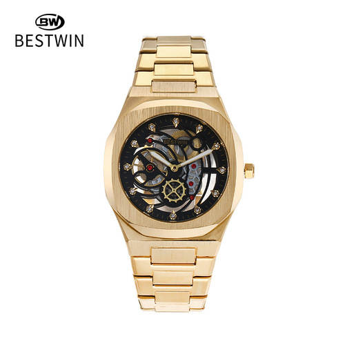 Fashion hollow-out watch men's BESTWIN butterfly buckle men's watch see-through bottom quartz watch wristwatch wholesale