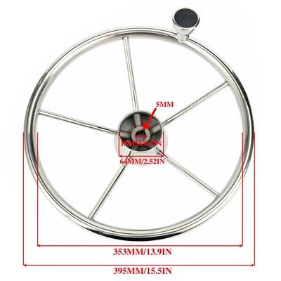 ISURE 15.5-inch stainless steel steering wheel with grip Yacht Marine RV marine hardware accessories (Sükan çarxları) - 155inch-five-spoke-steering-wheel-with-embossed-grip