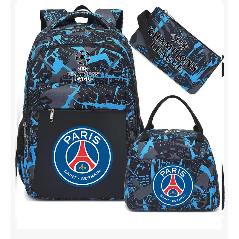 Aficionados al fútbol del Real Madrid Chelsea estudiantes de primaria alrededor de la mochila del Bayern mochila de tres piezas de gran capacidad