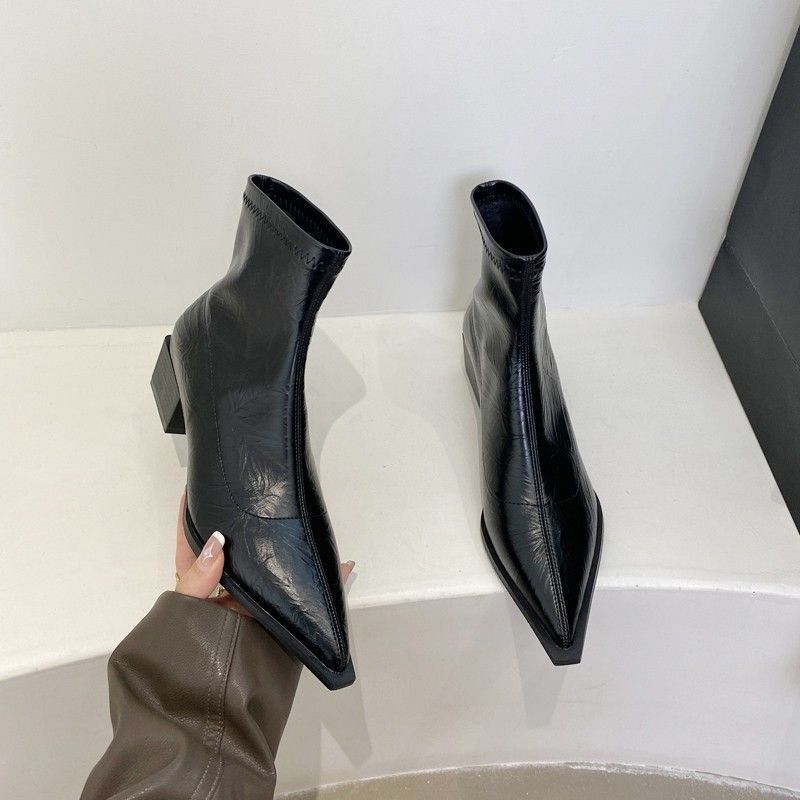 Korean Style Comfortable Casual Pointed-Toe Boots for Women, Stylish Thick-Heeled Slim Boots for Women, New Autumn and Winter 2025