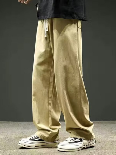 Non-stretch unbranded straight-leg work pants for men, autumn Japanese casual straight-leg logger pants with pockets, regular youth fashion