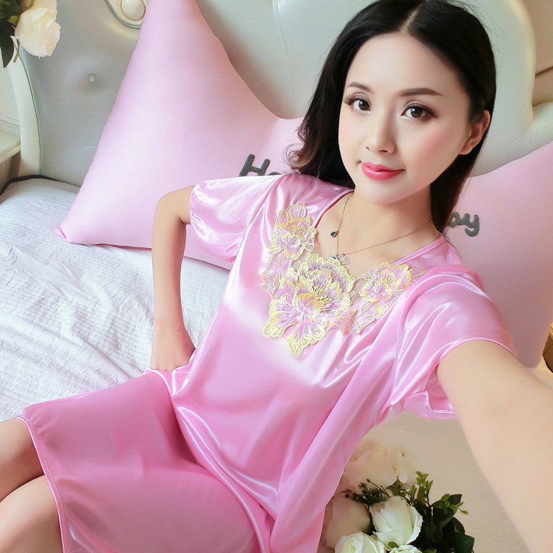 2023 camisón de seda de hielo de verano de las mujeres de encaje sedoso delgado de mediana edad sexy suave cómodo pijamas de las mujeres homewear