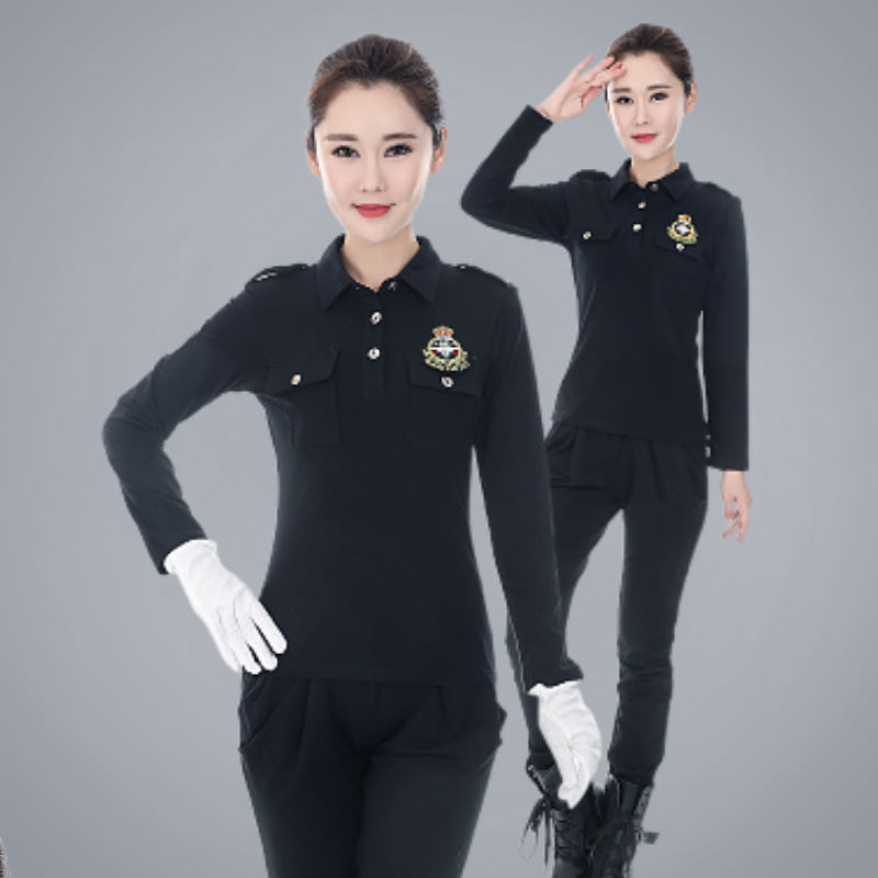 戶外長袖迷彩T恤長褲套裝新潮春夏季時尚顯瘦裝黑色寬松水兵舞服