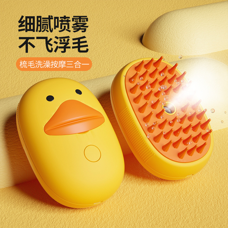Peine de spray eléctrico, cepillo de limpieza desechable para perros y gatos, cepillo de goma suave de pato lindo, depilación, peine de masaje para mascotas
