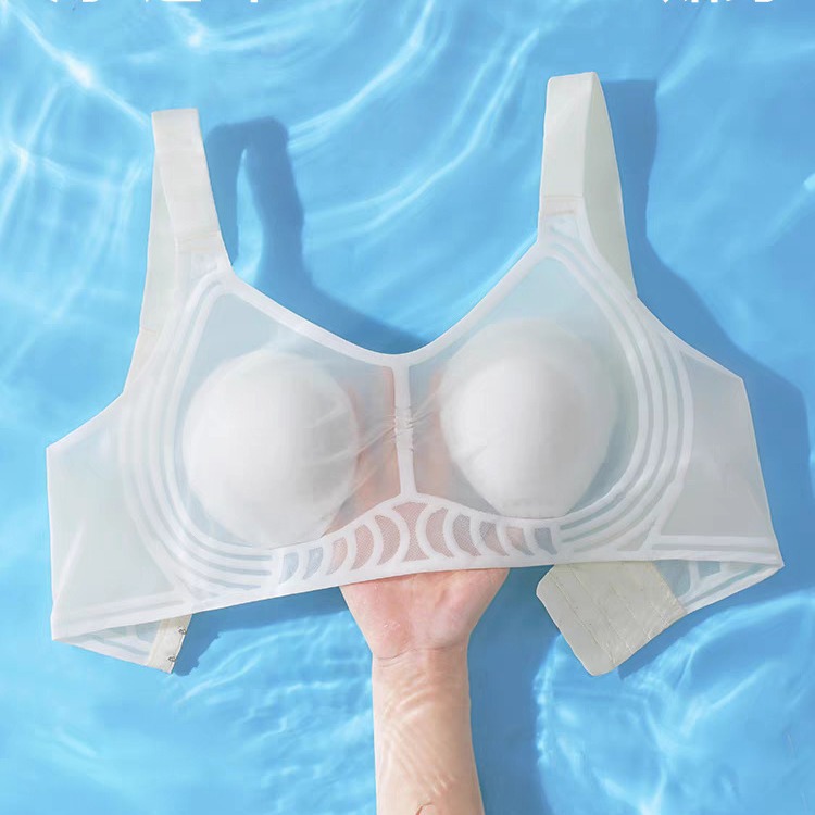 여름 얼음 실크 시원한 느낌 원활한 초박형 토끼 귀 알몸 느낌 직물 답답한 브래지어 큰 가슴 작은 수집 가까운 액세서리 우유