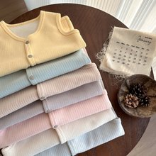 25秋冬儿童保暖背心马夹韩系纯色男女童针织坑条一体绒开扣背心