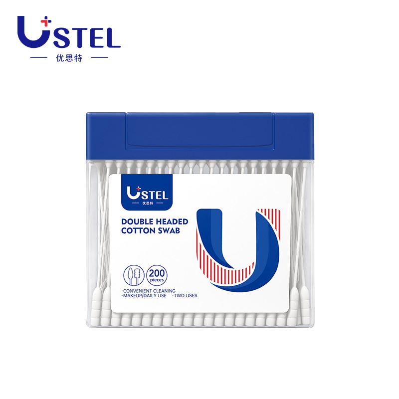 Ustel Boxed Double Ended Cotton Wwabs Disposable Cotton Puff Ear Cleaning Cotton Rod Sanitary Napkin round Head Screw