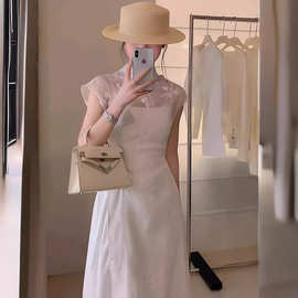 新中式国风白色改良旗袍年轻款2024新款感小众设计连衣裙女夏